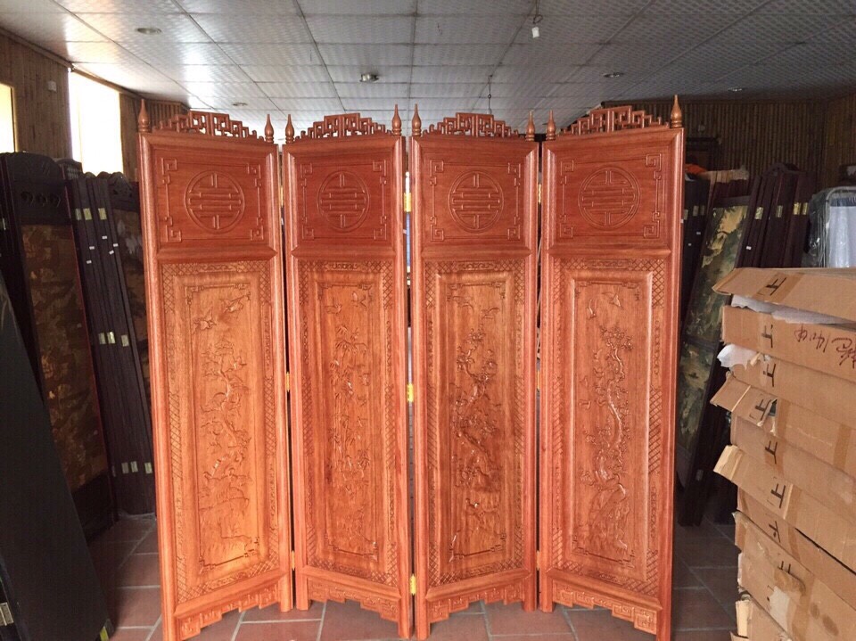 Bình Phong Đục Gỗ Hương Đỏ Mã HA-02 Bình Phong Đục Gỗ Hương Đỏ Mã HA-02
