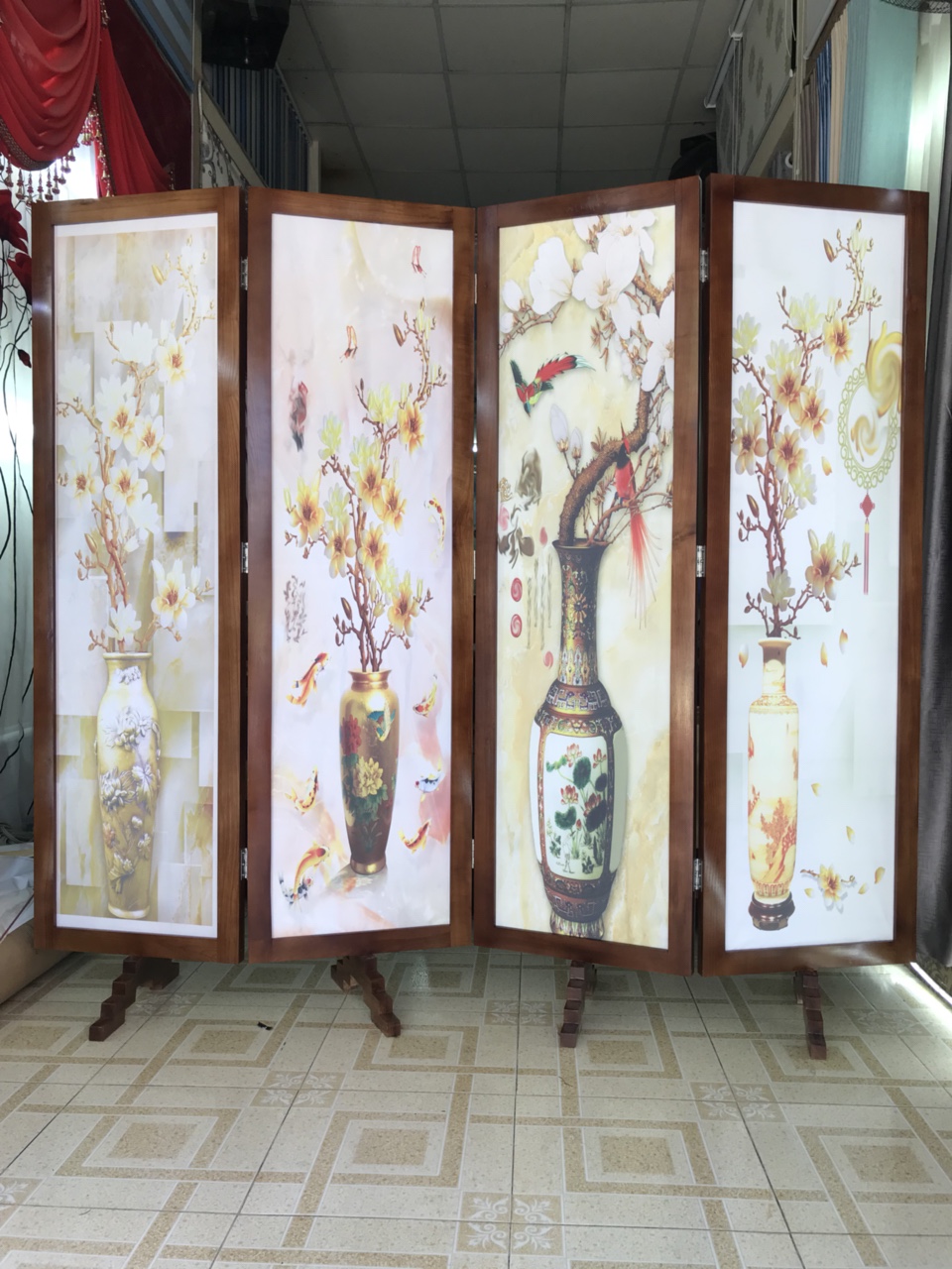 Bình Phong Gỗ Nền Tranh 3D Mã HA-6030 Bình Phong Gỗ Nền Tranh 3D Mã HA-6030