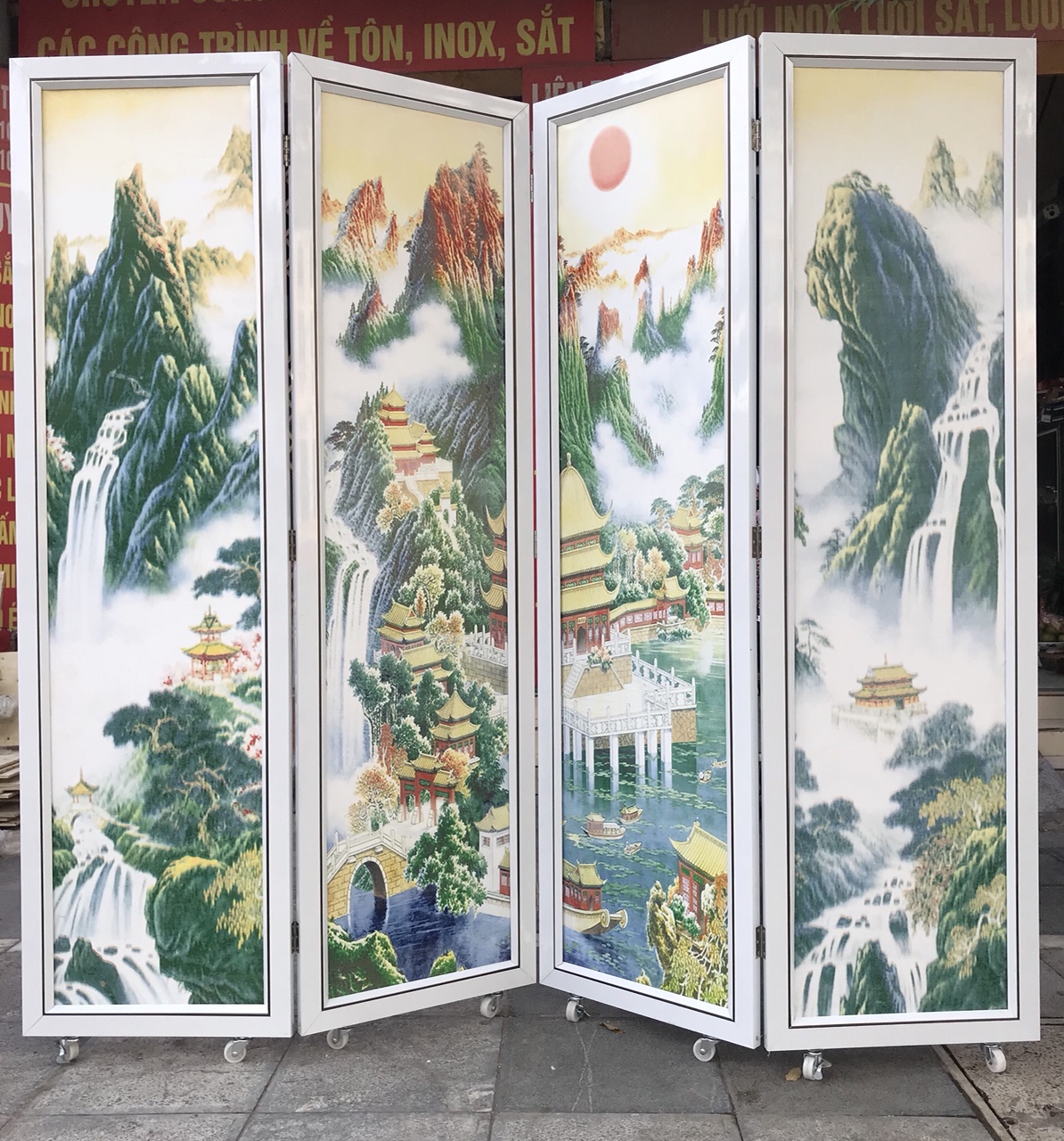 Bình Phong Nhôm 2 Mặt Nền Tranh 3D Mã HA-609 Bình Phong Nhôm 2 Mặt Nền Tranh 3D Mã HA-609