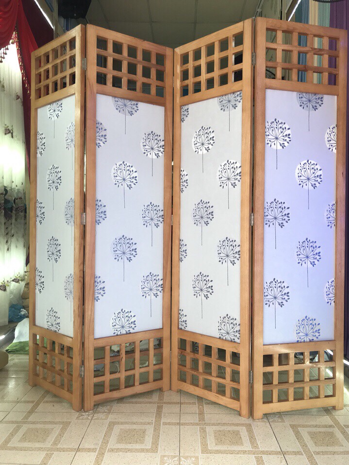 Bình Phong Gỗ Nền Vải Mã AA-051 Bình Phong Gỗ Nền Vải Mã AA-051